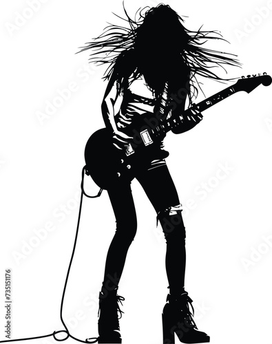 Silhouette lady rocker in perform black color only full body