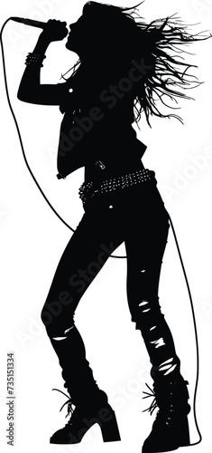 Silhouette lady rocker in perform black color only full body