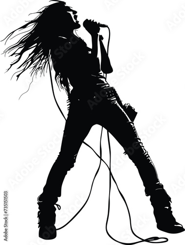 Silhouette lady rocker in perform black color only full body