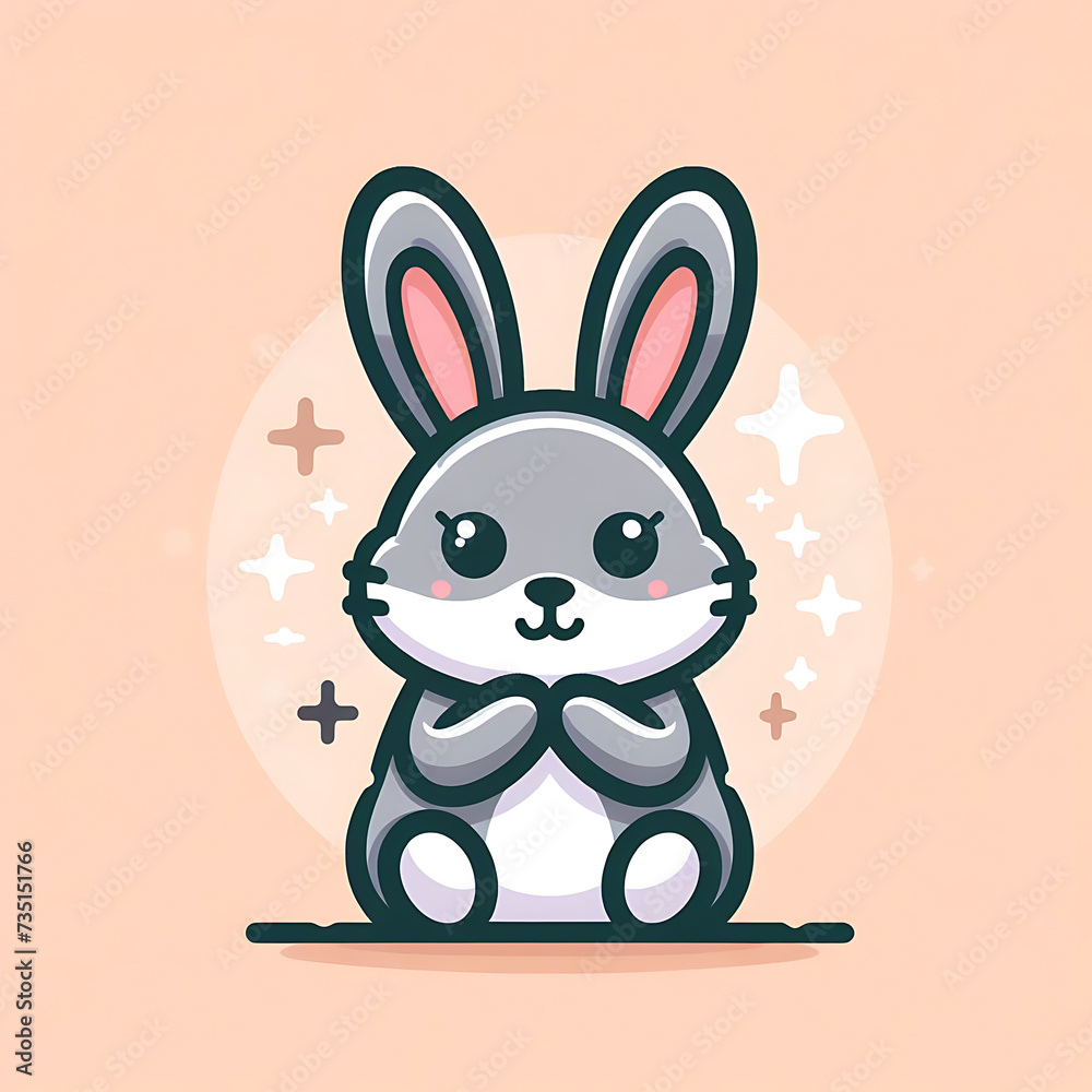 flat logo of Cute rabbit cartoon icon illustration. animal nature icon , rabbit logo 