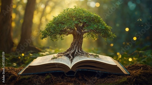 open book with a tree of knowledge growing from it, knowledge concept