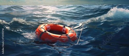SOS at Sea Life Raft Floating on Troubled Waters. Creative Banner. Copyspace image © HN Works