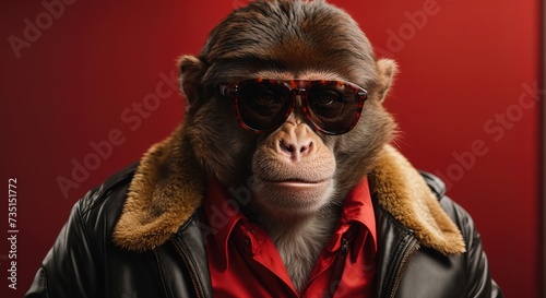 Monkey character wearing fashion shirt and sunglasses © MochSjamsul