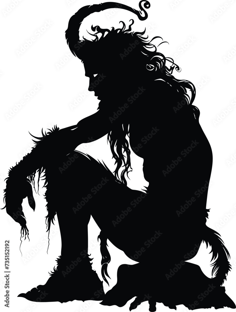 Fototapeta premium Silhouette satyr ancient mythology creature black color only full body