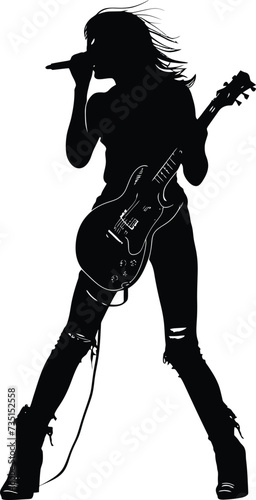 Silhouette lady rocker in perform black color only full body