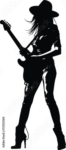 Silhouette lady rocker in perform black color only full body