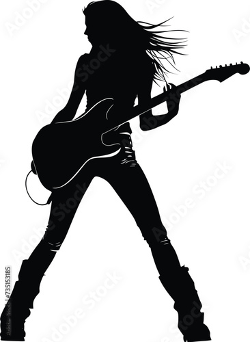 Silhouette lady rocker in perform black color only full body
