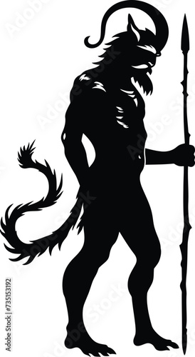 Silhouette satyr ancient mythology creature black color only full body