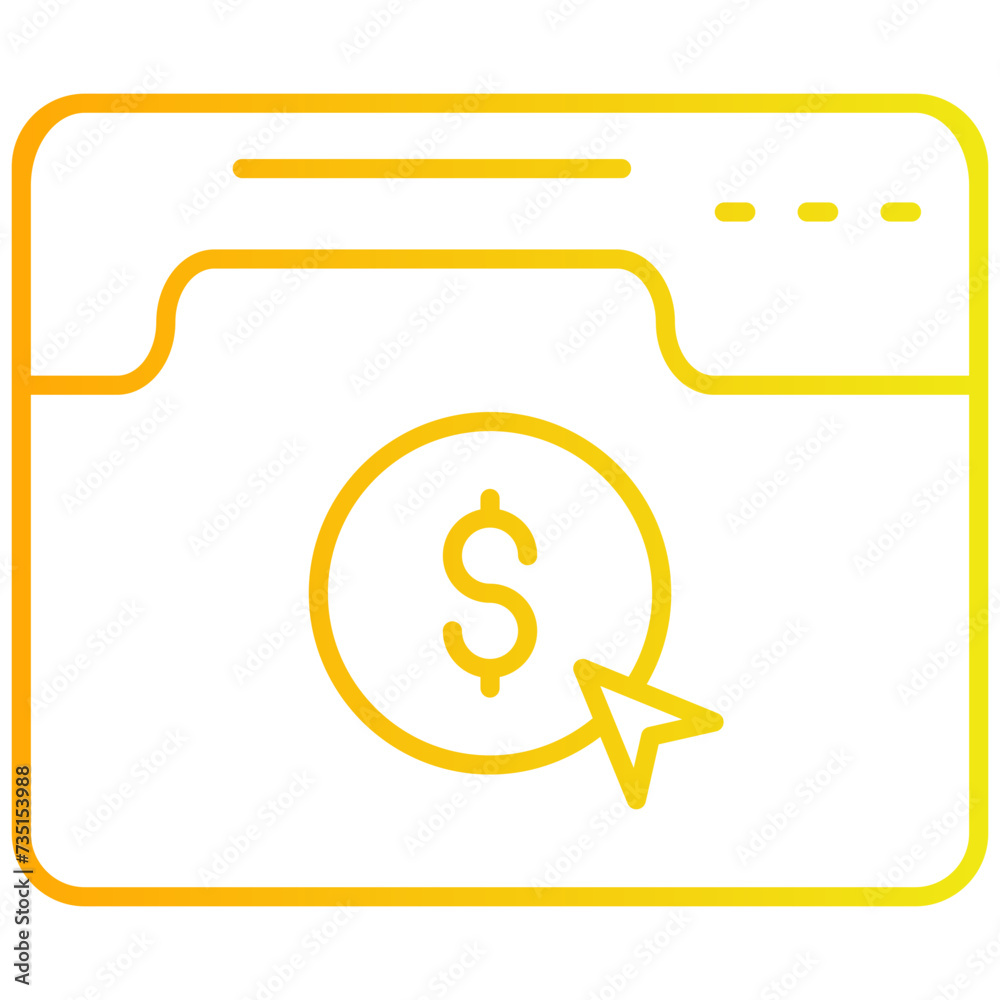 yellow greadient color line digital markiting Cost Per Click icon 