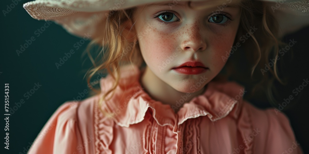 A cute little girl wearing a large hat on her head. Perfect for fashion blogs and summer-themed designs