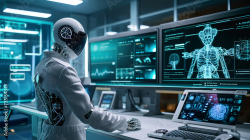 The integration of artificial intelligence in medical diagnostics, featuring high-tech equipment for a futuristic healthcare scene. Discover the future of medicine today.