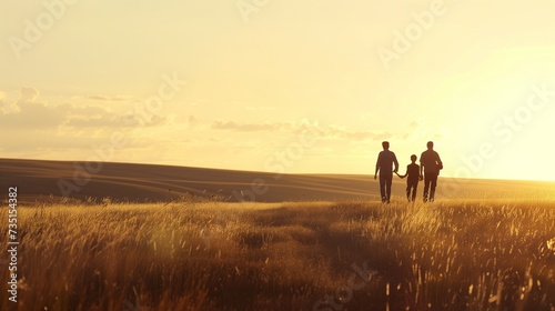 happy family on the sunset. silhouette concept