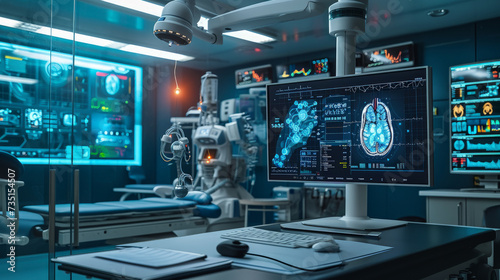 Leading the charge in medical innovation, this scene captures the essence of futuristic healthcare with AI and high-tech equipment, defining the next generation of medical diagnostics.