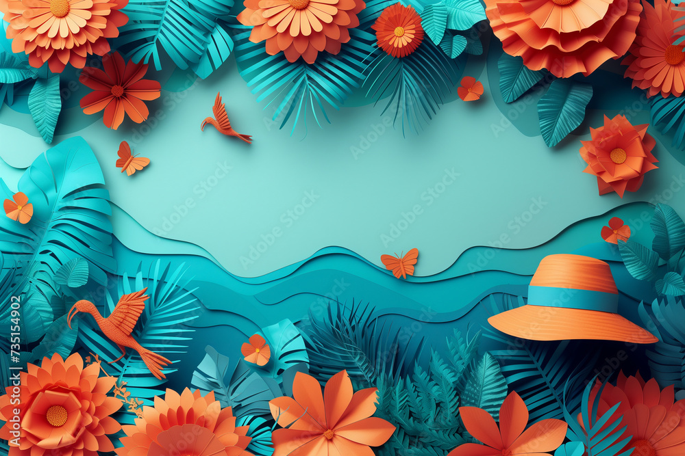 Travel and sea vacation background 3d paper cut out art. Travel and sea vacation background 3d paper cut out art.