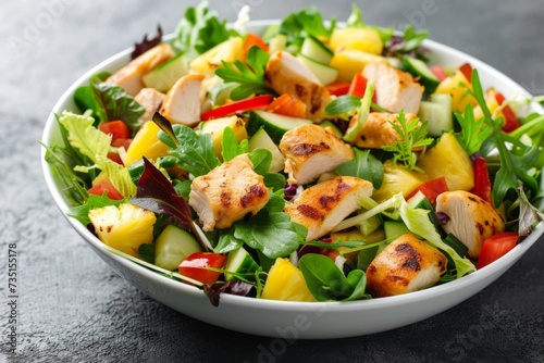 salad with chicken, pineapple and cheese.