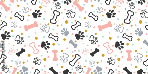 Dog Bone vector cartoon dog paw doodle Seamless pattern isolated dark brown wallpaper fancy background
