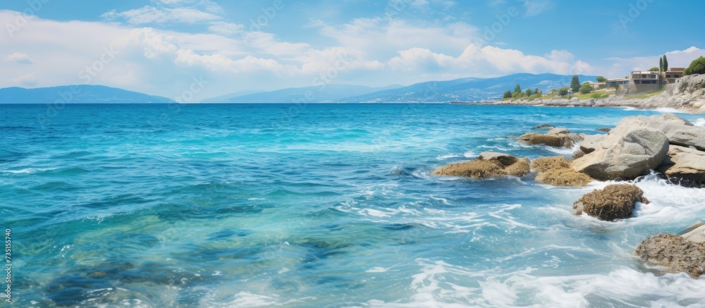 summer vacation mediterranean seascape at seaside photo of summer vacation seascape. Creative Banner. Copyspace image
