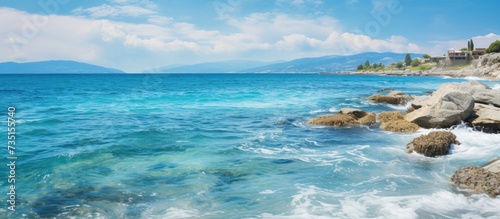summer vacation mediterranean seascape at seaside photo of summer vacation seascape. Creative Banner. Copyspace image