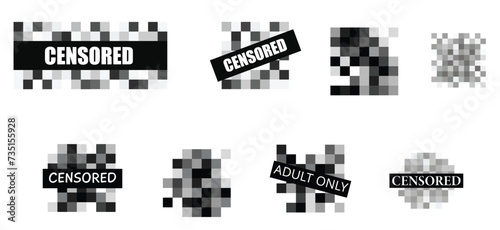Censored pixel signs. Censorship rectangle background. Pixelation mosaics. Set of censor bar. photo
