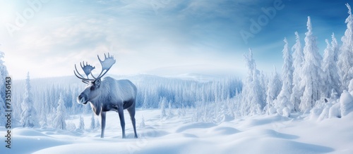 moose in swedish lapland beautiful winter landscape. Creative Banner. Copyspace image photo
