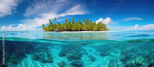 Rangiroa Atoll Tuamotu island French Polynesia. Creative Banner. Copyspace image