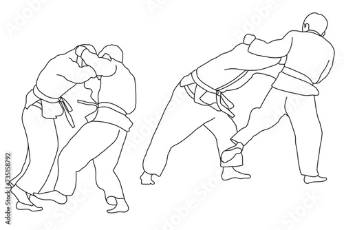Line  sketch of sportive judoka fighter. Judoist, judoka, athlete, duel, fight, judo, isolated vector © Mar