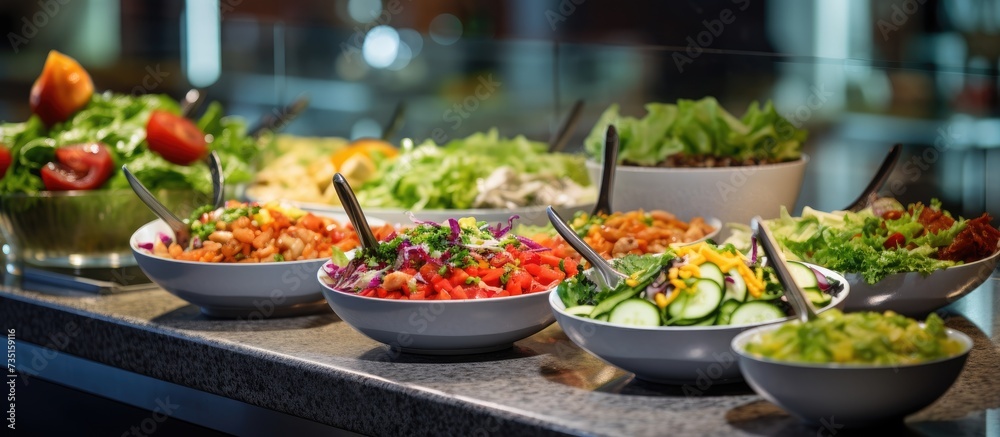 salad bar with vegetables in the restaurant healthy food. Creative Banner. Copyspace image