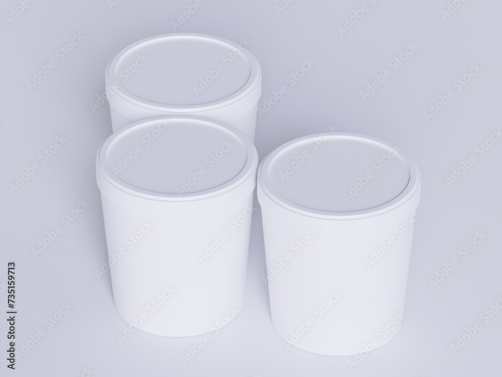 Ice cream buckets. Realistic blank white mockup of ice cream paper food container. 3D render illustration empty for mockup collection Ice cream buckets. Realistic blank white mockup of ice cream paper food container. 3D render illustration empty for mockup collection