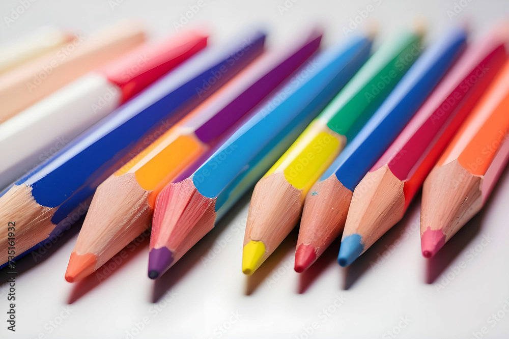 A-close-up-of-a-row-of-colored-pencils-on-a-white-surface-generative-ai- A-close-up-of-a-row-of-colored-pencils-on-a-white-surface-generative-ai-