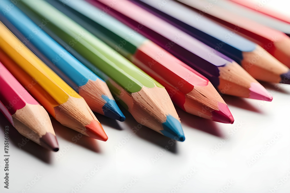 A-close-up-of-a-row-of-colored-pencils-on-a-white-surface-generative-ai- A-close-up-of-a-row-of-colored-pencils-on-a-white-surface-generative-ai-