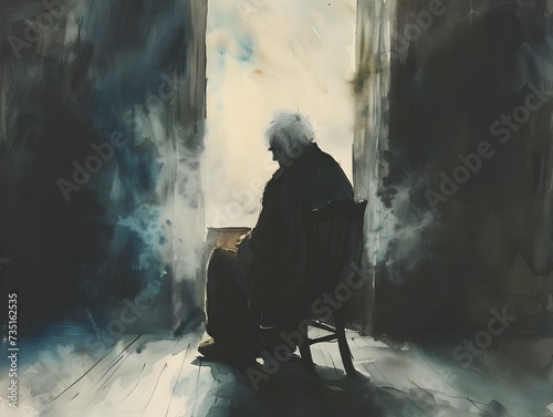Elderly Man in Watercolor: A Study in Introspection