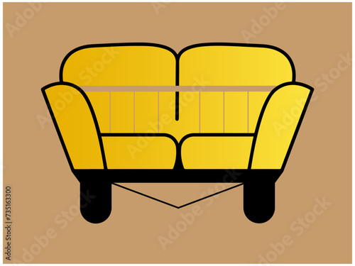 Interior of modern room with comfortable sofa Living room in boho style Vector realistic yellow armchair 3d render. Cozy comfortable office chair for indoor space design. Office interior furniture.