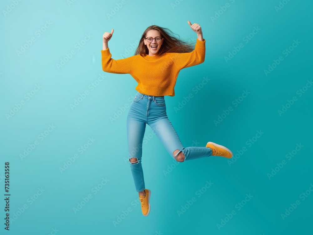 Cheerful Happy Woman Smiling and Giving Thumbs Up Isolated Background Cheerful Happy Woman Smiling and Giving Thumbs Up Isolated Background