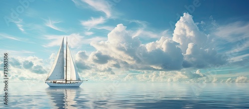 Split shot of anchored sail boat with heavy clouds in sky. Creative Banner. Copyspace image