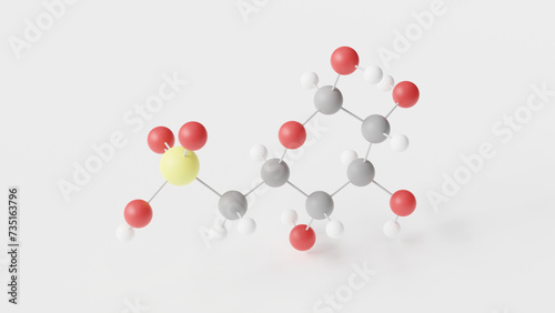 sulfoquinovose molecule 3d, molecular structure, ball and stick model, structural chemical formula monosaccharide