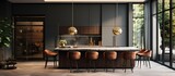modern luxury open plan living room with breakfast bar. Creative Banner. Copyspace image