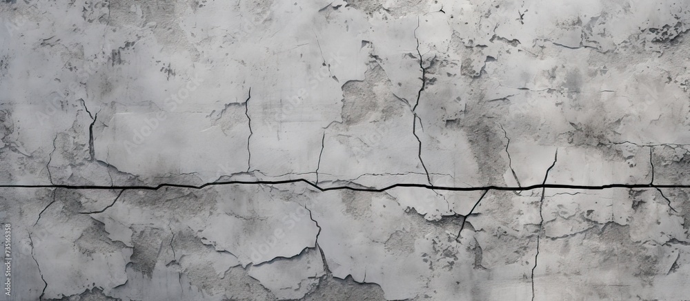 Obraz premium Obsolete and abandoned gray concrete wall texture with many cracks Textured Concrete Facade Grey Weathered Texture Architecture Aged Plaster Cover Rustic Exterior Empty. Creative Banner