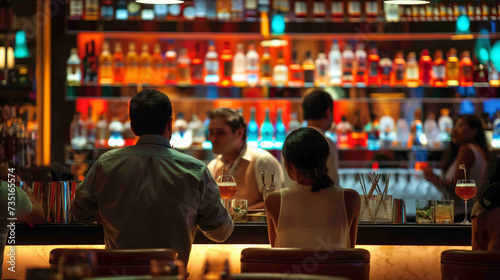 person sitting in bar - Elegant Bar Scene with Expertly Crafted Cocktails