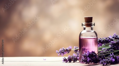 Lavender aromatic liquid essential oil with dried lavender flowers  spa industry poster