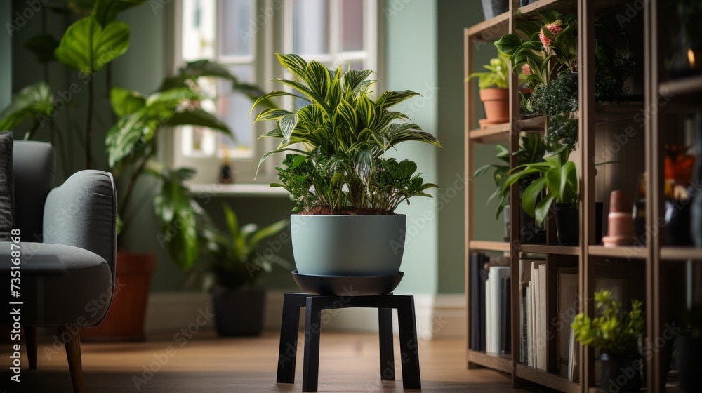 Potted Plant on Wooden Stool