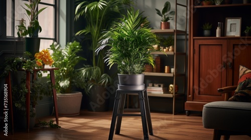 Potted Plant on Wooden Stool