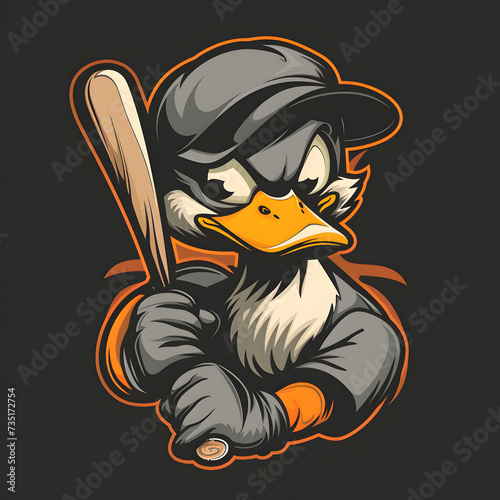 Duck Playing Baseball Logo Concept, Baseball Team Logo Illustration