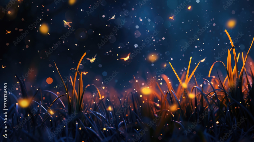 Black background and sparkling fireflies dancing in the night. AI ...