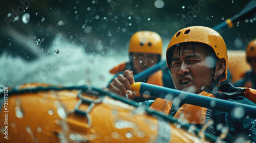 Close-up intense moments of rafting. AI Generate Image.