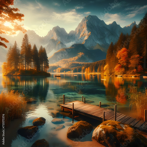 beautiful autumn scene of hintersee lake colorful morning view of bavarian alps on the austrian bor wallpaper design photo