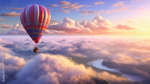 Morning hot air balloon flight with beautiful view