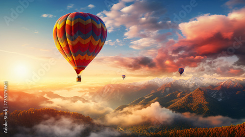 Morning hot air balloon flight with beautiful view