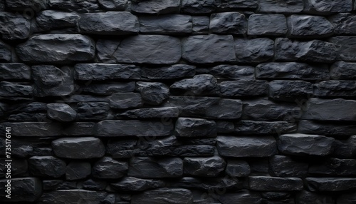Timeless beauty and rugged charm of textured stone wall. Monochromatic palette featuring various shades of black grey and white sense of sophistication and depth to composition. black stone wall. 