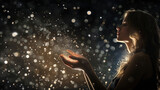 Sparkling fairy dust creates an enchanting atmosphere with girl background. AI Generate Image.
