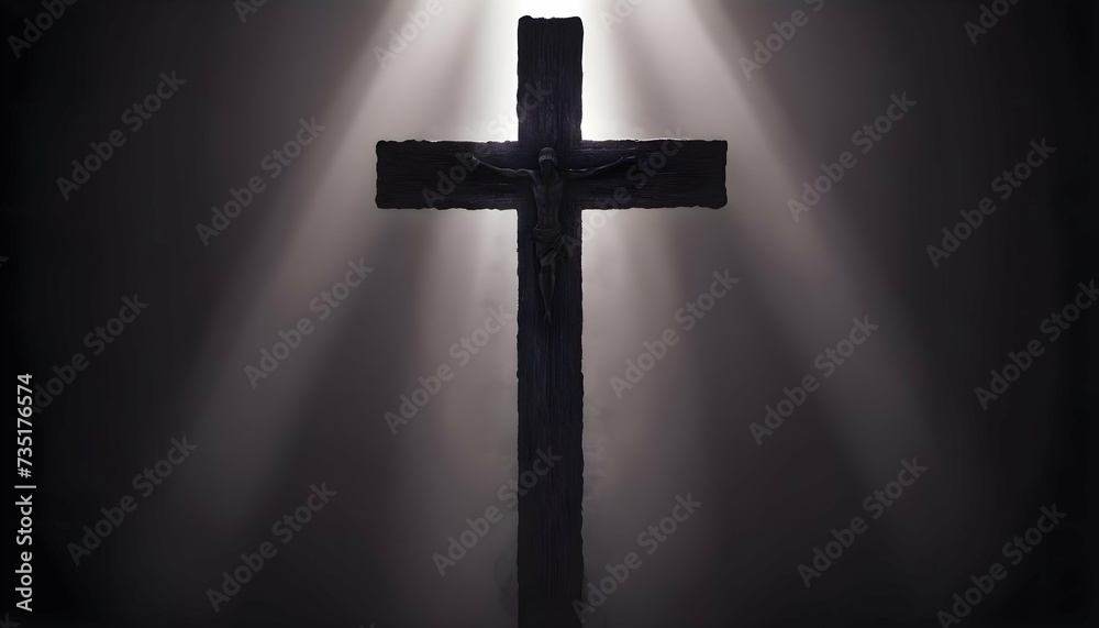 the cross of jesus christ in a dark room illuminated by bright white light. Easter holiday the cross of jesus christ in a dark room illuminated by bright white light. Easter holiday